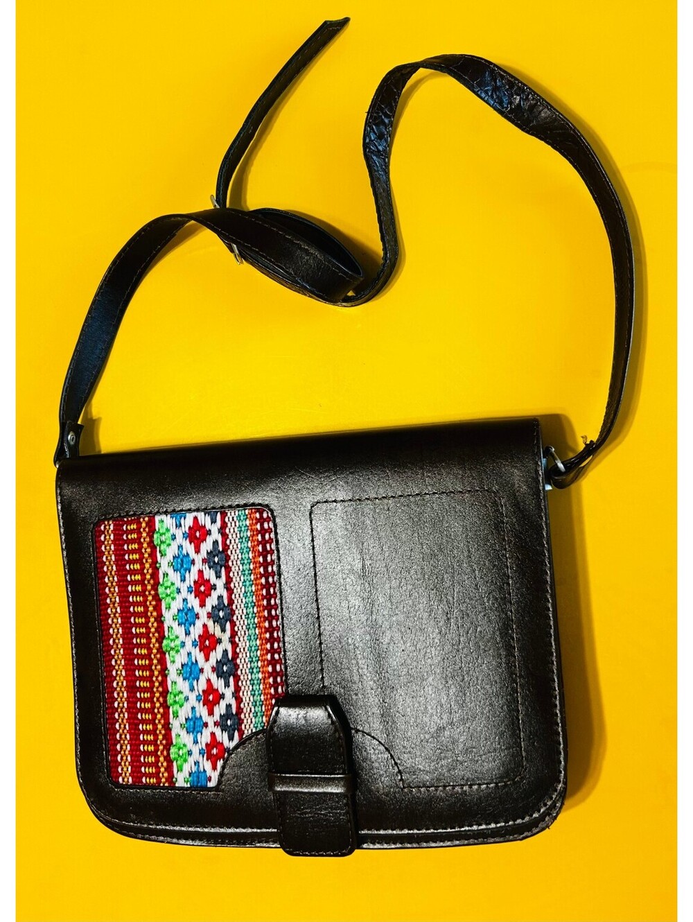 Brown Crossbody Bag Geometric Woven Fabric Boho Shoulder Satchel